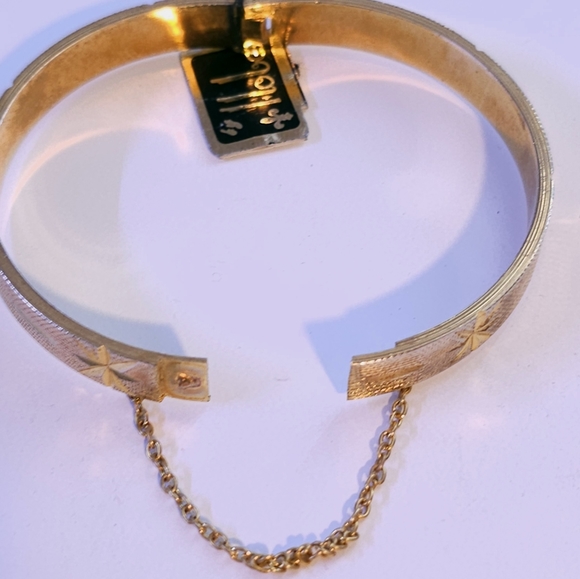 HOBE Rare Pair Mid Century RGP Gold Plated Etched Bangle Bracelets - Picture 5 of 5